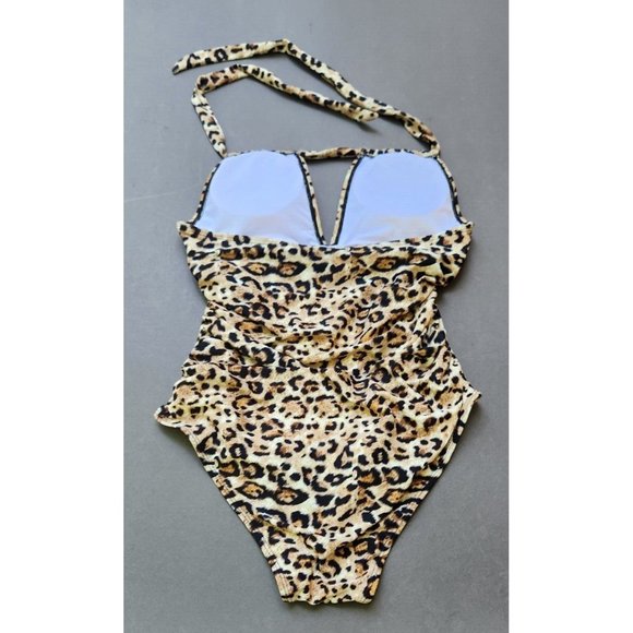 Target Twist-Front One Piece Swimsuit - Kona Sol Leopard Spot Medium Halter Tie - Picture 5 of 9